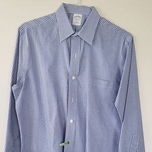 Brooks Brothers men's dress shirt 15.5 33 slim fit, non-iron, blue white striped